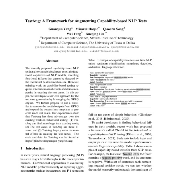 TestAug A Framework for Augmenting Capabilitybased NLP Tests ACL