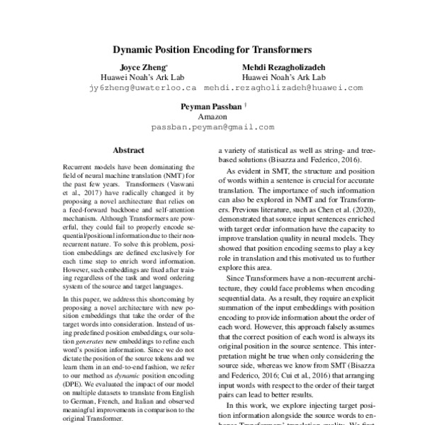 Dynamic Position Encoding for Transformers - ACL Anthology