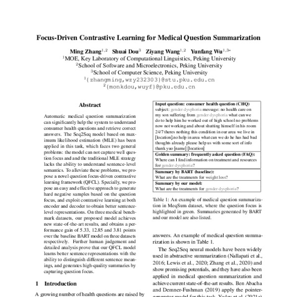Focus-Driven Contrastive Learning for Medical Question Summarization ...
