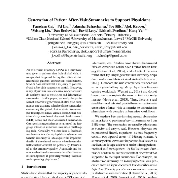 Generation of Patient AfterVisit Summaries to Support Physicians ACL