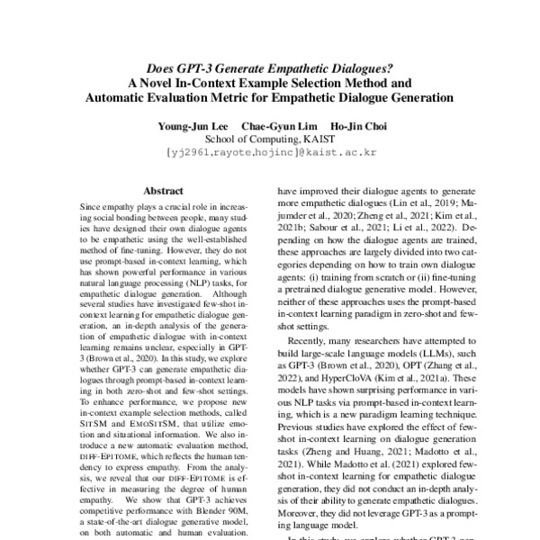Does GPT-3 Generate Empathetic Dialogues? A Novel In-Context Example ...