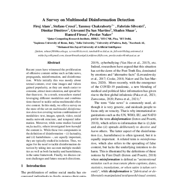 A Survey on Multimodal Disinformation Detection - ACL Anthology