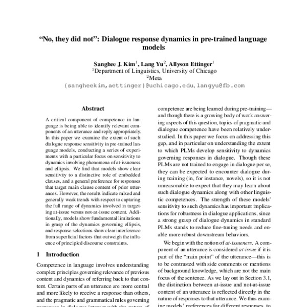 “No, They Did Not”: Dialogue Response Dynamics in Pre-trained Language ...