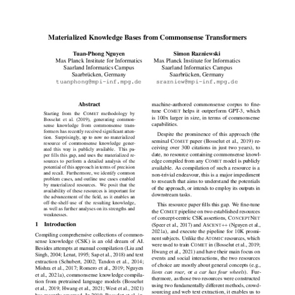 Materialized Knowledge Bases from Commonsense Transformers - ACL Anthology