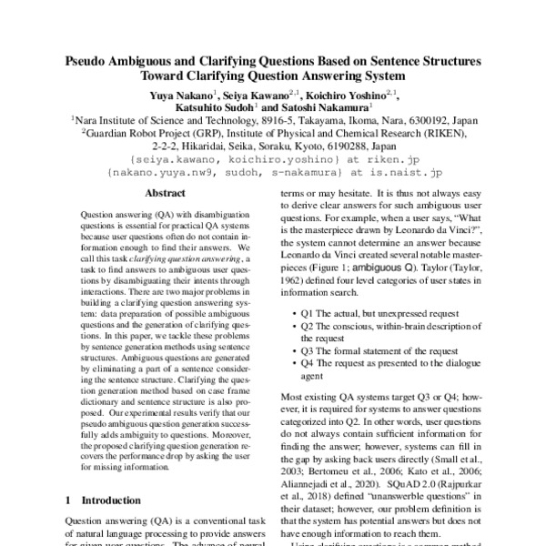 Pseudo Ambiguous and Clarifying Questions Based on Sentence Structures ...
