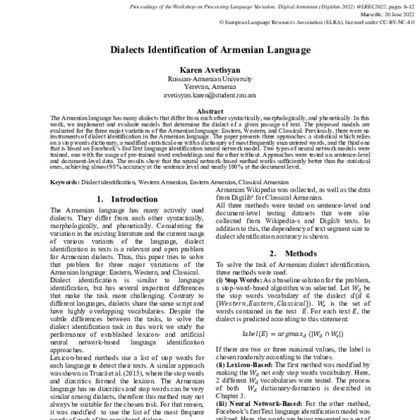 Dialects Identification of Armenian Language - ACL Anthology