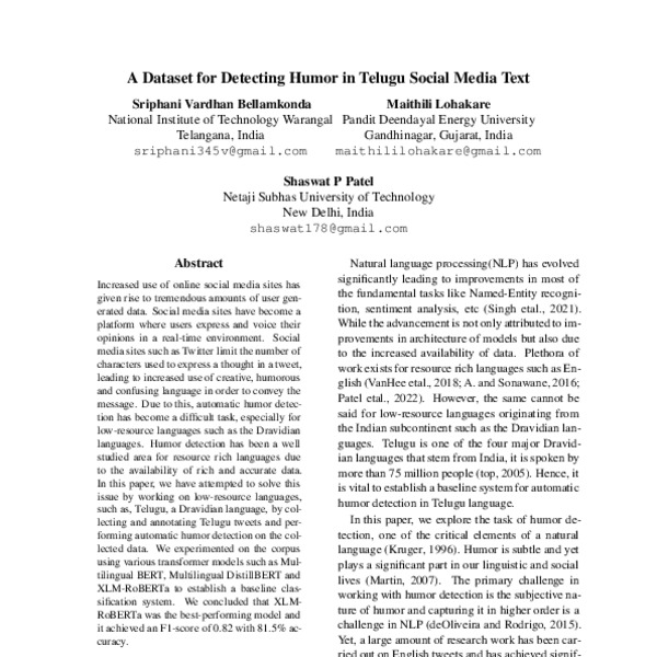 A Dataset for Detecting Humor in Telugu Social Media Text - ACL Anthology