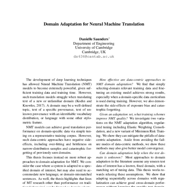 Domain Adaptation for Neural Machine Translation - ACL Anthology