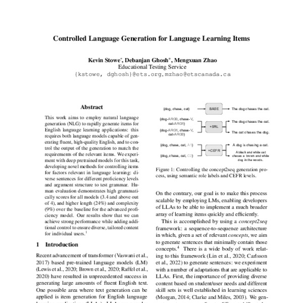 Controlled Language Generation for Language Learning Items ACL Anthology