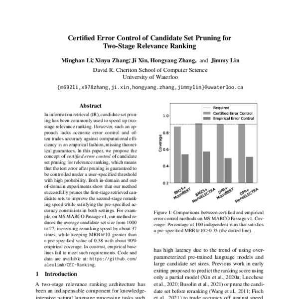 Certified Error Control of Candidate Set Pruning for TwoStage