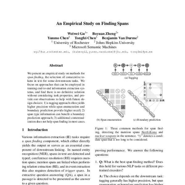 An Empirical Study on Finding Spans ACL Anthology