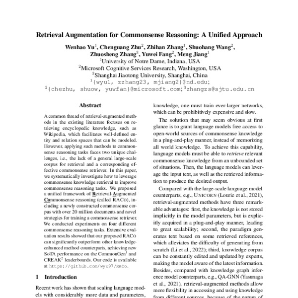 Retrieval Augmentation for Commonsense Reasoning: A Unified Approach ...