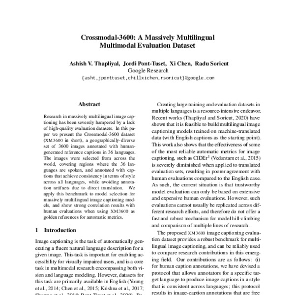 Crossmodal-3600: A Massively Multilingual Multimodal Evaluation Dataset ...