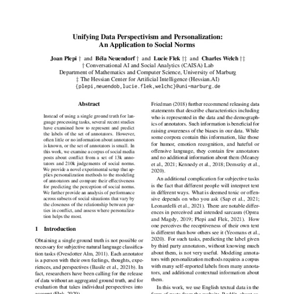 Unifying Data Perspectivism and Personalization An Application to