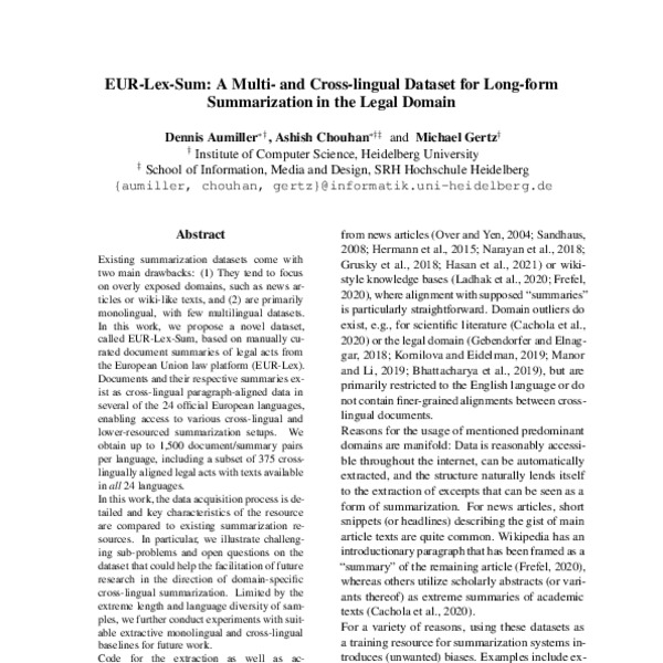 EURLexSum A Multi and Crosslingual Dataset for Longform