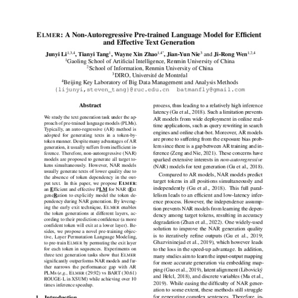 Elmer A Non Autoregressive Pre Trained Language Model For Efficient And Effective Text