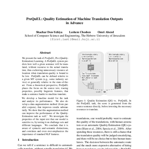 PreQuEL Quality Estimation of Machine Translation Outputs in Advance