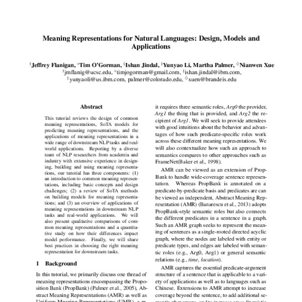 Meaning Representations for Natural Languages Design, Models and