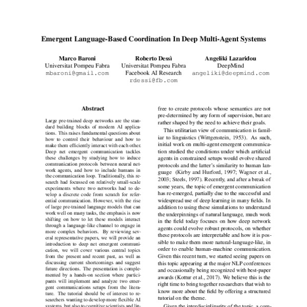 Emergent Language-Based Coordination In Deep Multi-Agent Systems - ACL ...