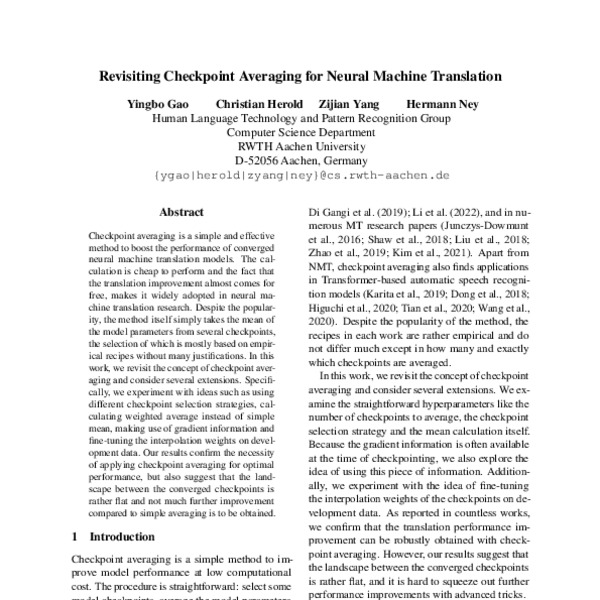 Revisiting Checkpoint Averaging for Neural Machine Translation - ACL ...