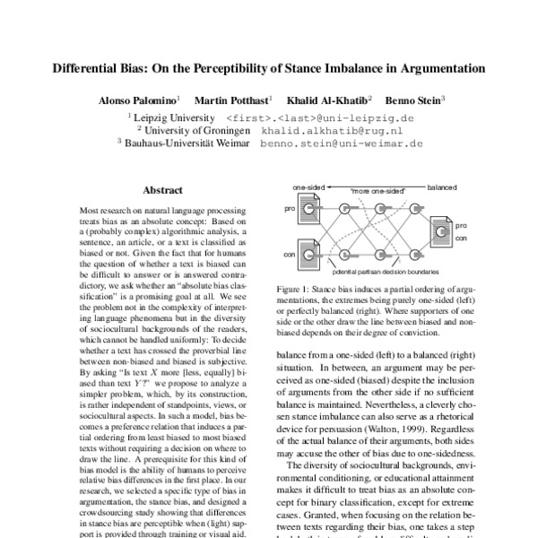 Differential Bias On the Perceptibility of Stance Imbalance in Argumentation ACL Anthology