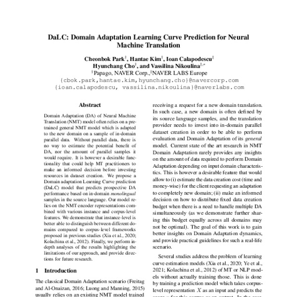 DaLC: Domain Adaptation Learning Curve Prediction for Neural Machine ...