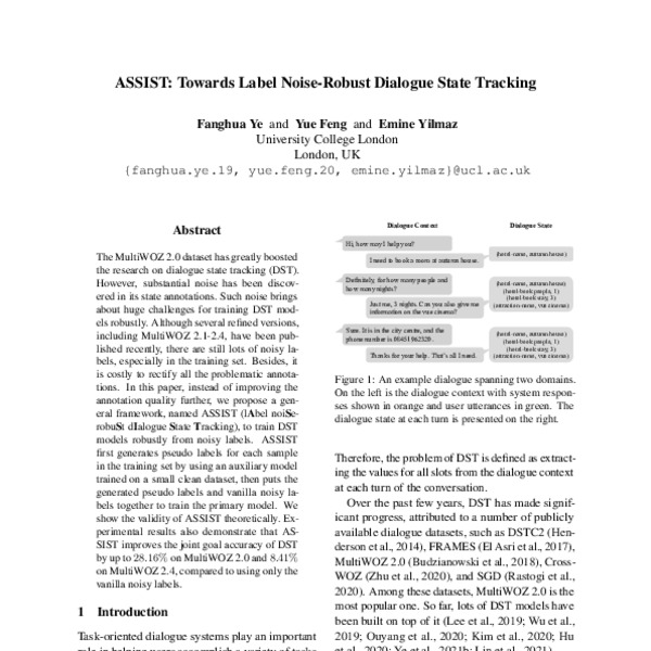 ASSIST: Towards Label Noise-Robust Dialogue State Tracking - ACL Anthology