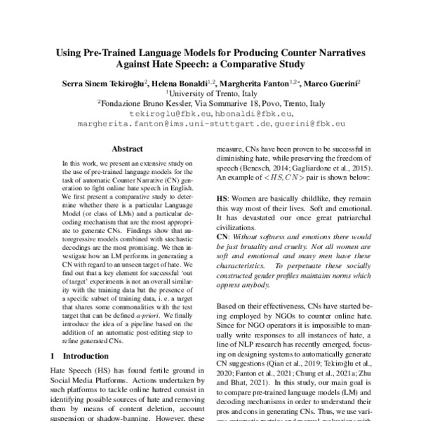 Using Pre-Trained Language Models for Producing Counter Narratives ...