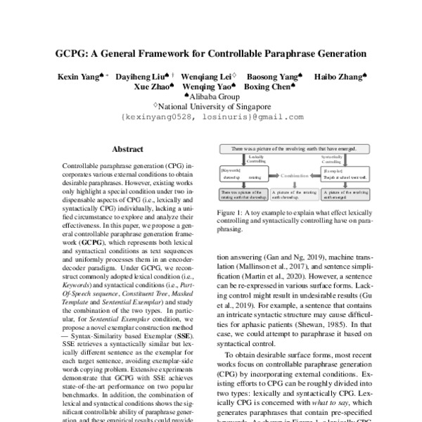 GCPG: A General Framework for Controllable Paraphrase Generation - ACL ...