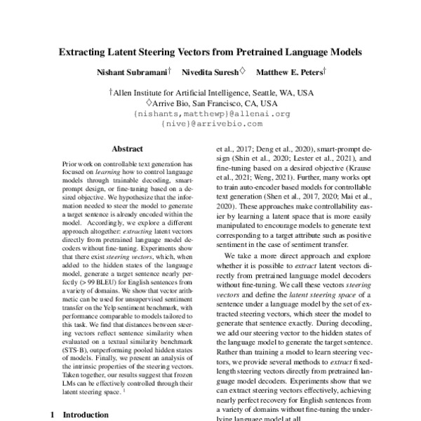 Extracting Latent Steering Vectors from Pretrained Language Models
