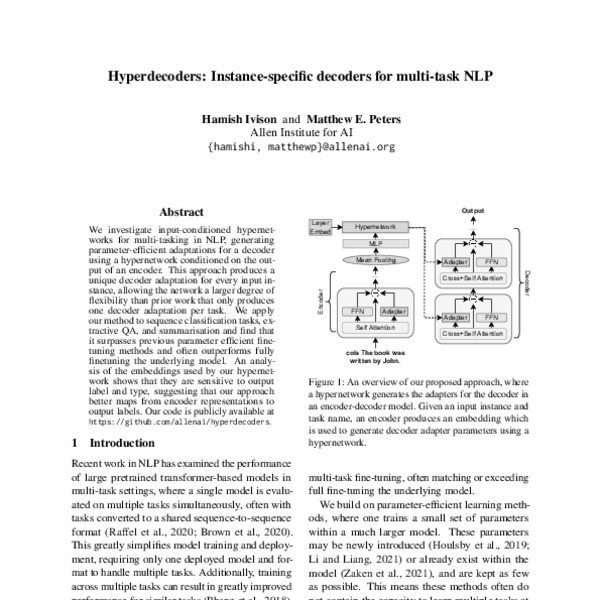 Hyperdecoders Instancespecific decoders for multitask NLP ACL