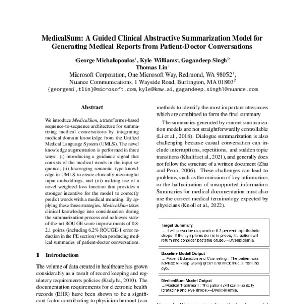 MedicalSum A Guided Clinical Abstractive Summarization Model for