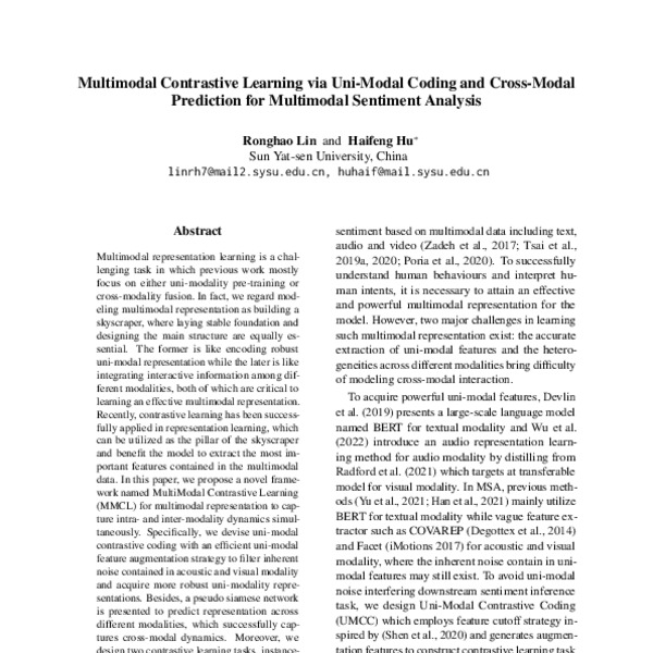 Multimodal Contrastive Learning via Uni-Modal Coding and Cross-Modal ...