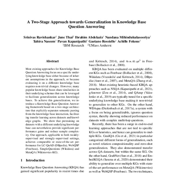 A Two Stage Approach Towards Generalization In Knowledge Base Question Answering Acl Anthology