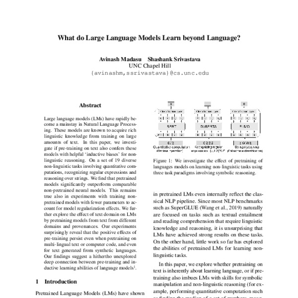 What Do Large Language Models Learn Beyond Language ACL Anthology