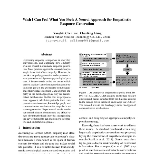 Wish I Can Feel What You Feel A Neural Approach For Empathetic Response Generation Acl Anthology