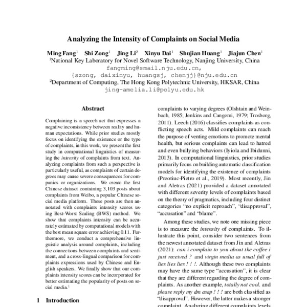 Analyzing the Intensity of Complaints on Social Media - ACL Anthology