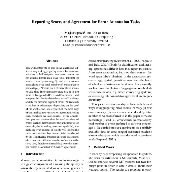 On reporting scores and agreement for error annotation tasks - ACL ...