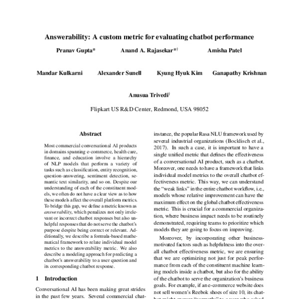 Answerability A Custom Metric For Evaluating Chatbot Performance ACL