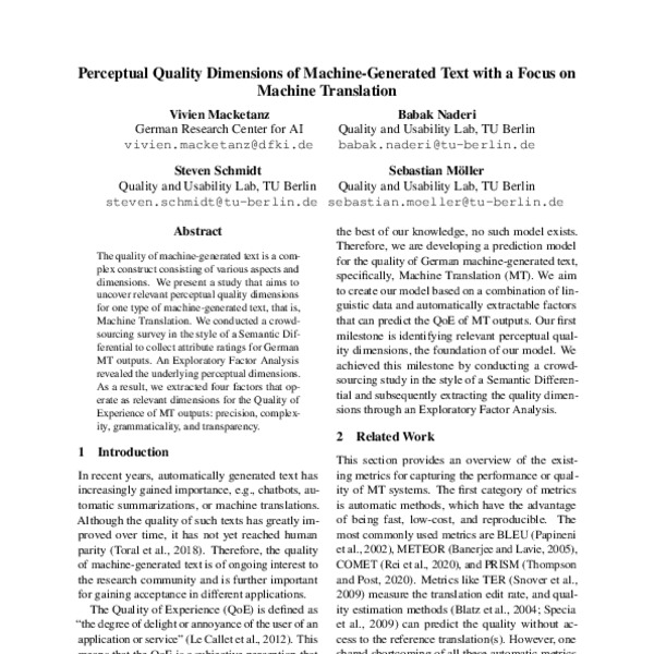 Perceptual Quality Dimensions of Machine-Generated Text with a Focus on ...