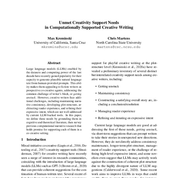 Unmet Creativity Support Needs in Computationally Supported Creative ...