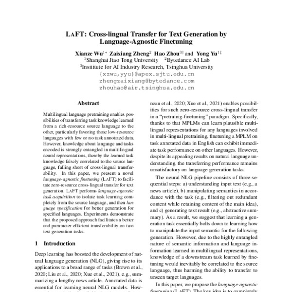 LAFT: Cross-lingual Transfer for Text Generation by Language-Agnostic ...