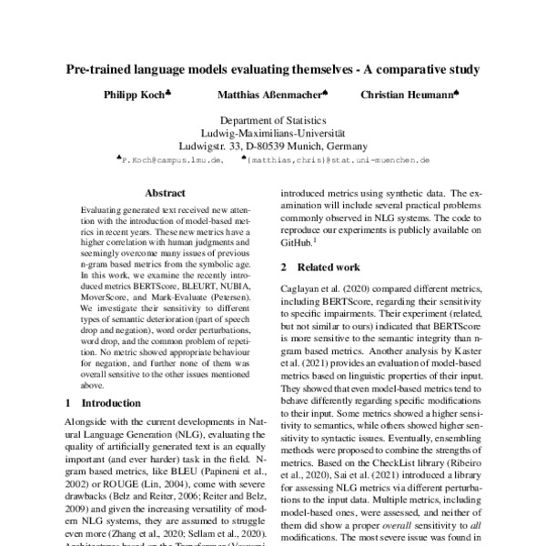 Pre-trained language models evaluating themselves - A comparative study ...