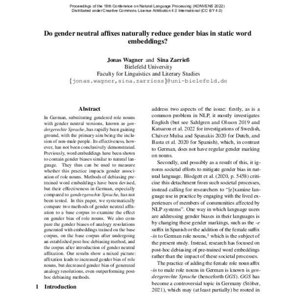 Do gender neutral affixes naturally reduce gender bias in static word ...