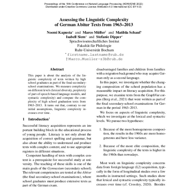 Assessing the Linguistic Complexity of German Abitur Texts from 1963 ...