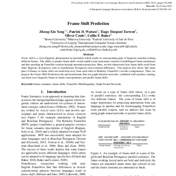 Frame Shift Prediction ACL Anthology