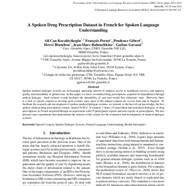 A Spoken Drug Prescription Dataset in French for Spoken Language ...