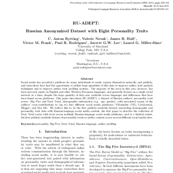 RU-ADEPT: Russian Anonymized Dataset with Eight Personality Traits ...