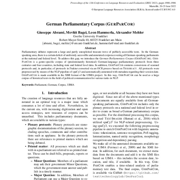 German Parliamentary Corpus (GerParCor) - ACL Anthology