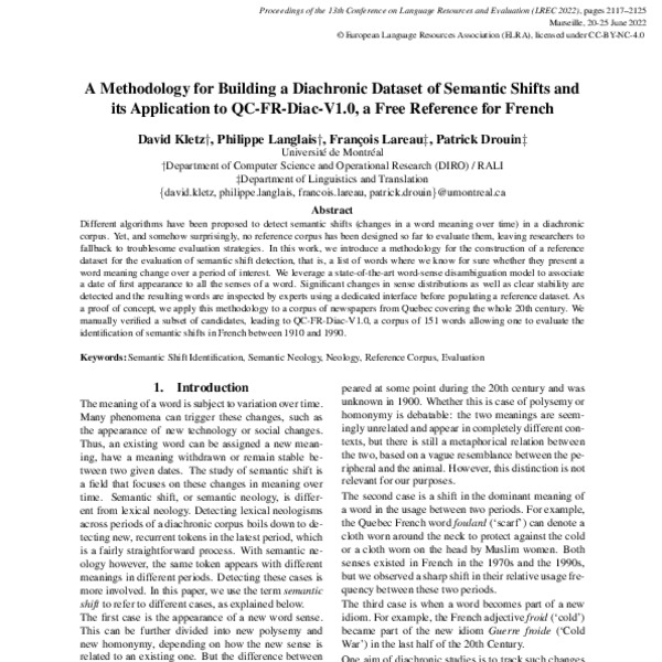 A Methodology for Building a Diachronic Dataset of Semantic Shifts and ...